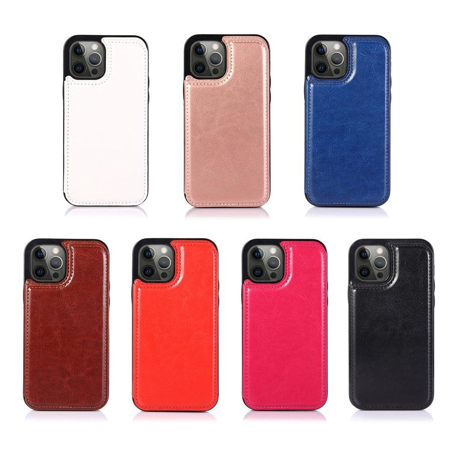 Retro PU Flip Leather Case For iPhone 14 13 12 11 Pro Max Multi Card Holder Case Cover Card Holder Leather Card Double Magnetic Closure Durable Iphone Cover