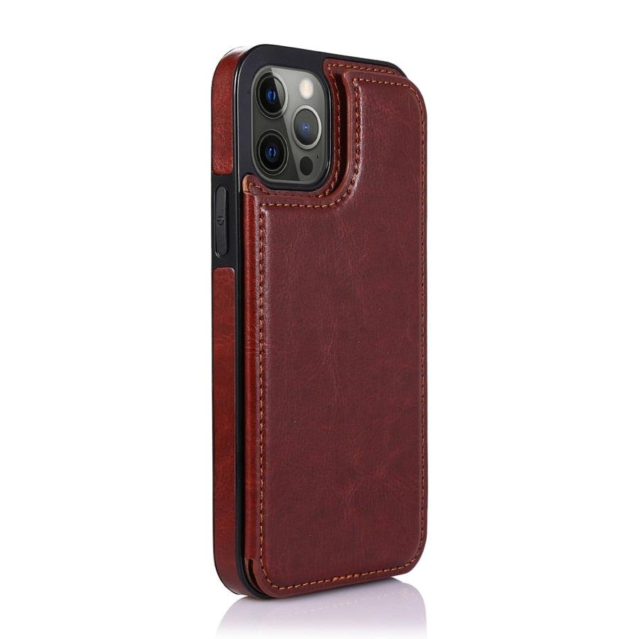 Retro PU Flip Leather Case For iPhone 14 13 12 11 Pro Max Multi Card Holder Case Cover Card Holder Leather Card Double Magnetic Closure Durable Iphone Cover