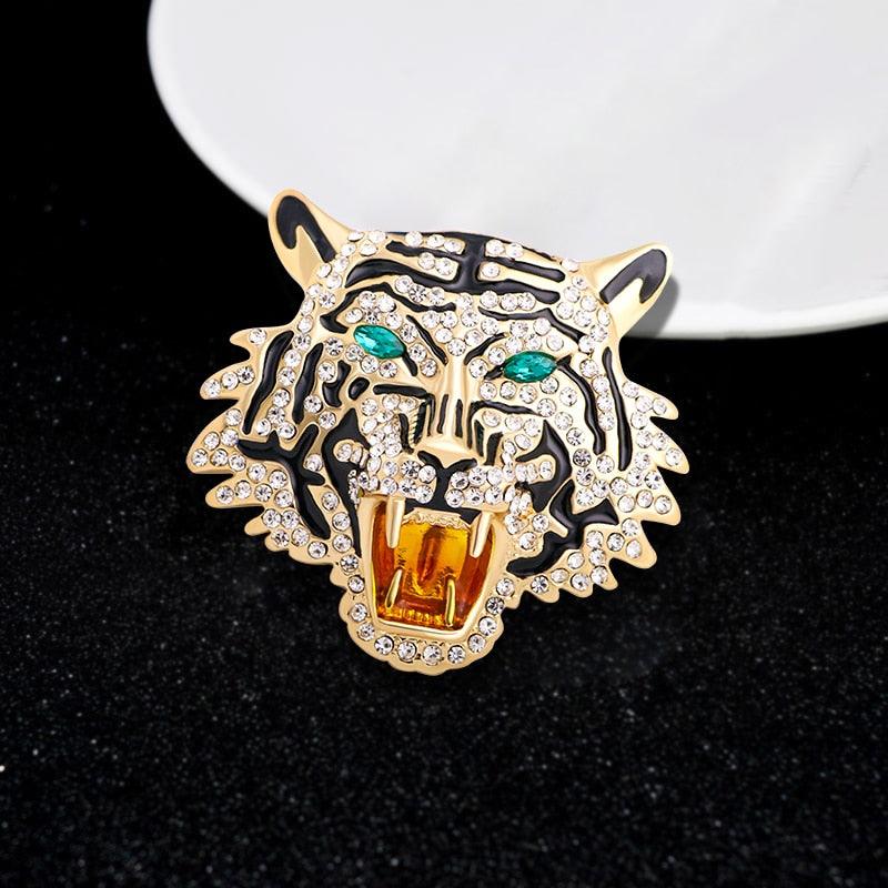 Retro Rhinestone Roaring Tiger Brooches Women Men Big Tiger Head Crystal Brooch Rhinestone Animal Fashion Pin Brooch Party Casual Brooch Luxury Gifts For Birthday