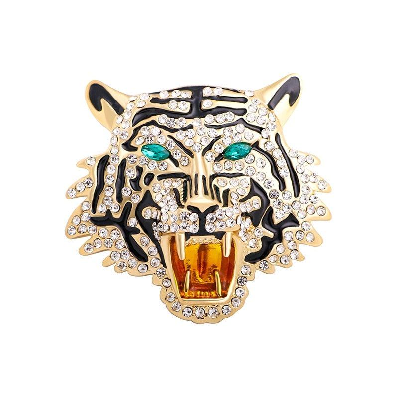 Retro Rhinestone Roaring Tiger Brooches Women Men Big Tiger Head Crystal Brooch Rhinestone Animal Fashion Pin Brooch Party Casual Brooch Luxury Gifts For Birthday