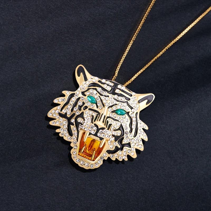 Retro Rhinestone Roaring Tiger Brooches Women Men Big Tiger Head Crystal Brooch Rhinestone Animal Fashion Pin Brooch Party Casual Brooch Luxury Gifts For Birthday