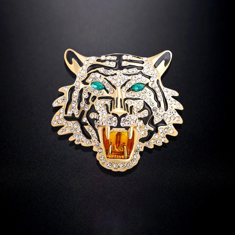 Retro Rhinestone Roaring Tiger Brooches Women Men Big Tiger Head Crystal Brooch Rhinestone Animal Fashion Pin Brooch Party Casual Brooch Luxury Gifts For Birthday