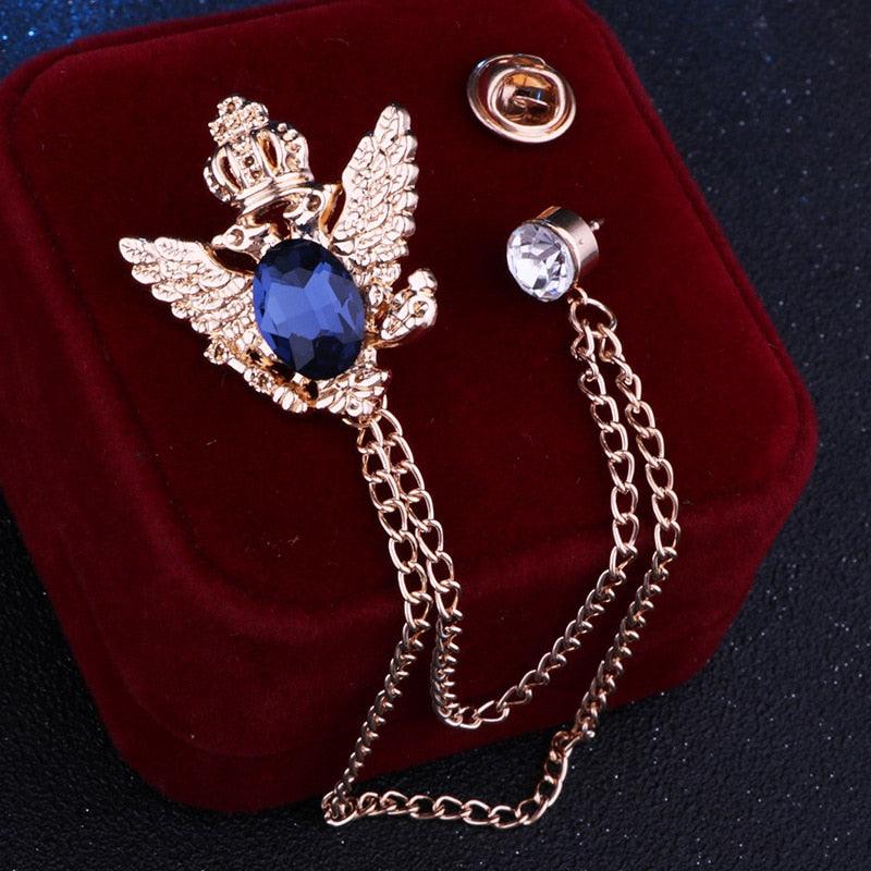 Retro Shirt Suit Bird Wing Brooch Fashion Wing Brooch Luxury Wedding Shirt Tassel For Men Chain Double Hawk Head Brooch Classic Brooches Badge Gifts For Men Accessories