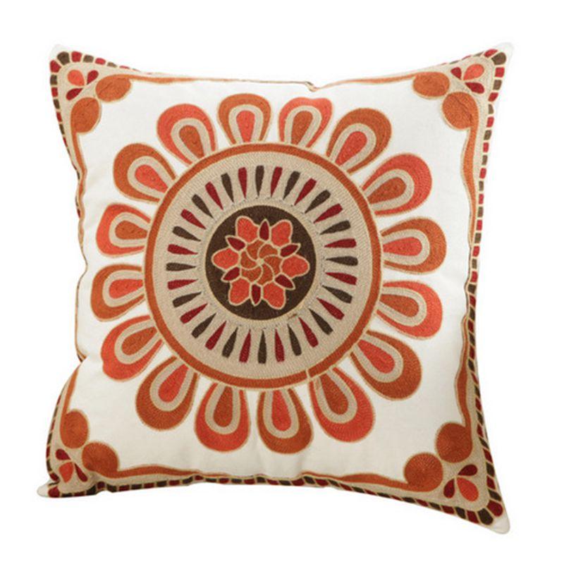 Retro Top Quality 100% Cotton Embroidery Flower Pattern Pillow Cover Home Decoration Sofa Cushion Cover Housewarming Gift Pillow Case Decorative Embroidered Pillow Cover Handmade Cotton Cover For Throw Pillows Beautiful Modern Floral Patterns 45x45cm