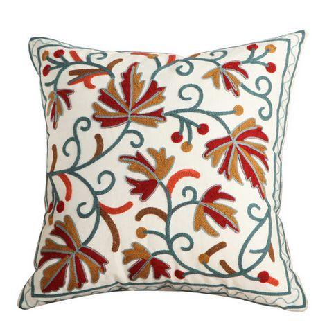 Retro Top Quality 100% Cotton Embroidery Flower Pattern Pillow Cover Home Decoration Sofa Cushion Cover Housewarming Gift Pillow Case Decorative Embroidered Pillow Cover Handmade Cotton Cover For Throw Pillows Beautiful Modern Floral Patterns 45x45cm