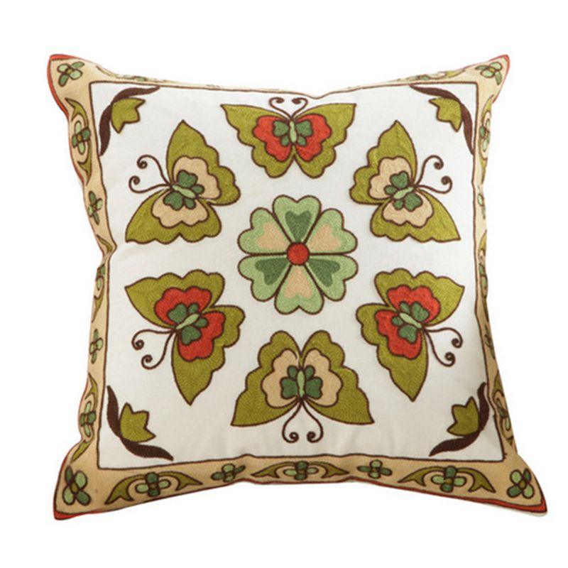 Retro Top Quality 100% Cotton Embroidery Flower Pattern Pillow Cover Home Decoration Sofa Cushion Cover Housewarming Gift Pillow Case Decorative Embroidered Pillow Cover Handmade Cotton Cover For Throw Pillows Beautiful Modern Floral Patterns 45x45cm