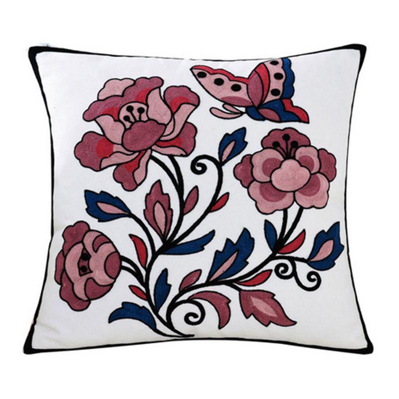 Retro Top Quality 100% Cotton Embroidery Flower Pattern Pillow Cover Home Decoration Sofa Cushion Cover Housewarming Gift Pillow Case Decorative Embroidered Pillow Cover Handmade Cotton Cover For Throw Pillows Beautiful Modern Floral Patterns 45x45cm