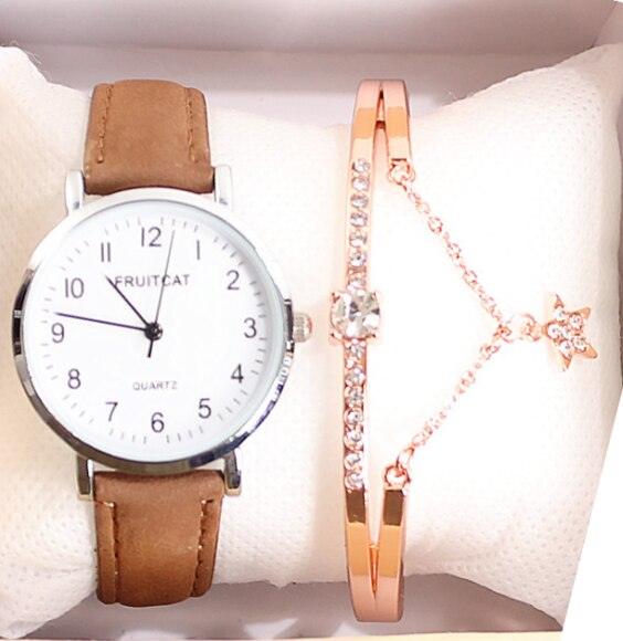 Retro Trendy Atmosphere Quartz Watch Fashion Casual Female Student Watch Ultra Thin Digital Dial Woman Children Set Bracelet Watch Leather Band Luxury Quartz Watches Fashion Creative Watch