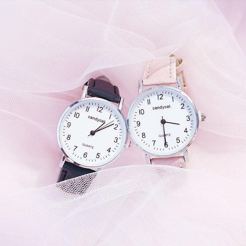 Retro Trendy Atmosphere Quartz Watch Fashion Casual Female Student Watch Ultra Thin Digital Dial Woman Children Set Bracelet Watch Leather Band Luxury Quartz Watches Fashion Creative Watch