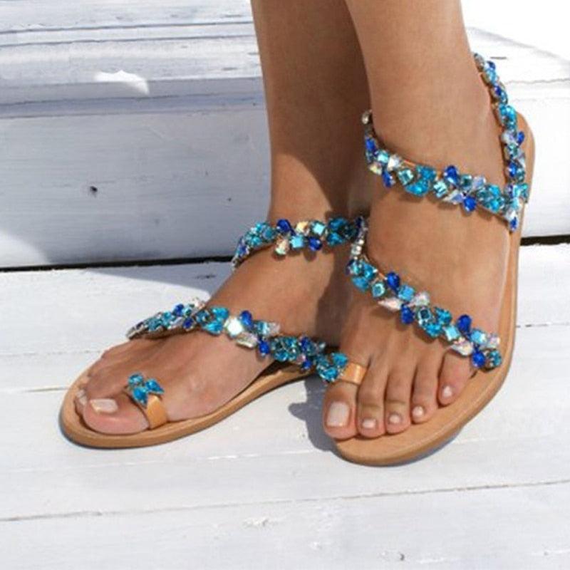 Rhinestones Sandals Summer Beach Slippers For Women Flip Flops Crystal Beach Sliders Slippers Casual Summer Dressy Rhinestone Glitter Open Toe Flat Sandals Travel Beach Bling Crystal Slip On Shiny Luxury Slippers