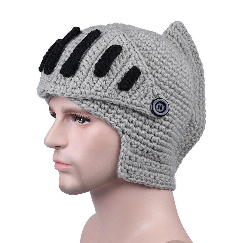 Roman Hat Winter Beanie Hats For Men Warm Mask Knight Helmet Knitted Cap Handmade Gladiator Mask Hat Roman Knight Helmet Mask Beanies Cosplay Caps Men Women Gag Party Gifts Men's Handmade Beanie