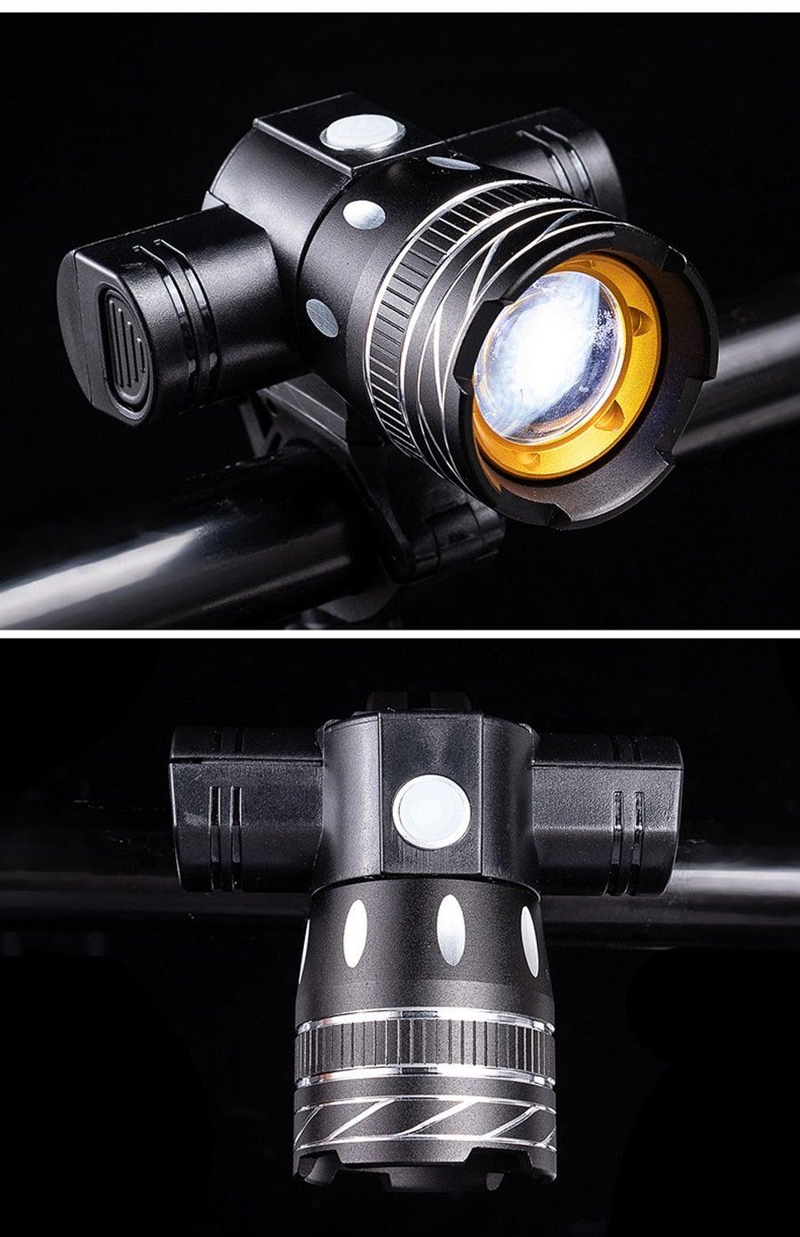 Rotatable Bicycle Light 800 Lumen Led Bike Headlight Zoom USB Rechargeable Aluminum Alloy Bike Lights Front And Back Powerful USB Rechargeable Bicycle Light Waterproof Bike Headlight Taillight 5000mAh