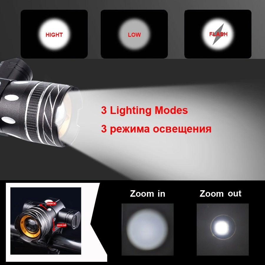 Rotatable Bicycle Light 800 Lumen Led Bike Headlight Zoom USB Rechargeable Aluminum Alloy Bike Lights Front And Back Powerful USB Rechargeable Bicycle Light Waterproof Bike Headlight Taillight 5000mAh