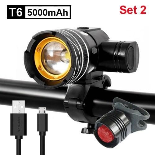 Rotatable Bicycle Light 800 Lumen Led Bike Headlight Zoom USB Rechargeable Aluminum Alloy Bike Lights Front And Back Powerful USB Rechargeable Bicycle Light Waterproof Bike Headlight Taillight 5000mAh