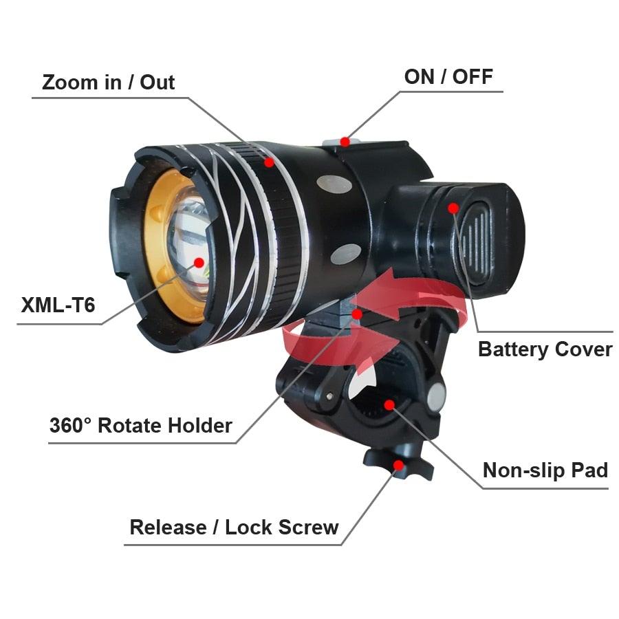 Rotatable Bicycle Light 800 Lumen Led Bike Headlight Zoom USB Rechargeable Aluminum Alloy Bike Lights Front And Back Powerful USB Rechargeable Bicycle Light Waterproof Bike Headlight Taillight 5000mAh