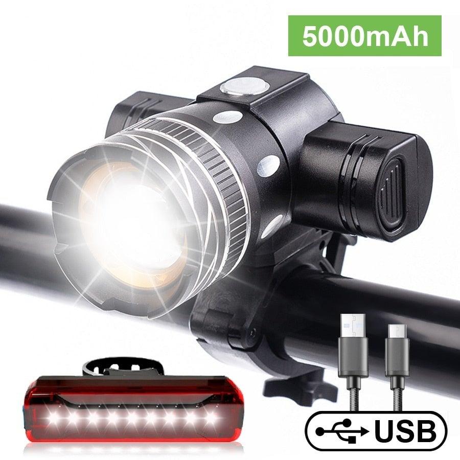 Rotatable Bicycle Light 800 Lumen Led Bike Headlight Zoom USB Rechargeable Aluminum Alloy Bike Lights Front And Back Powerful USB Rechargeable Bicycle Light Waterproof Bike Headlight Taillight 5000mAh