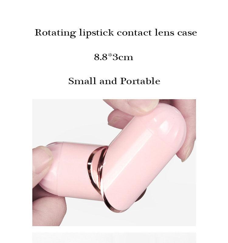 Rotating Lipstick Contact Lens Case Temperament Noble Contact Lens Case Travel Glasses Case Heart Style Design Portable Cute Contact Lens Kit Holder Container Includes Contact Lens Remover Tool