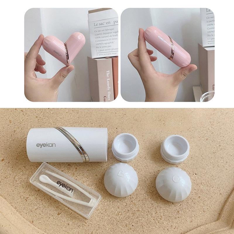 Rotating Lipstick Contact Lens Case Temperament Noble Contact Lens Case Travel Glasses Case Heart Style Design Portable Cute Contact Lens Kit Holder Container Includes Contact Lens Remover Tool