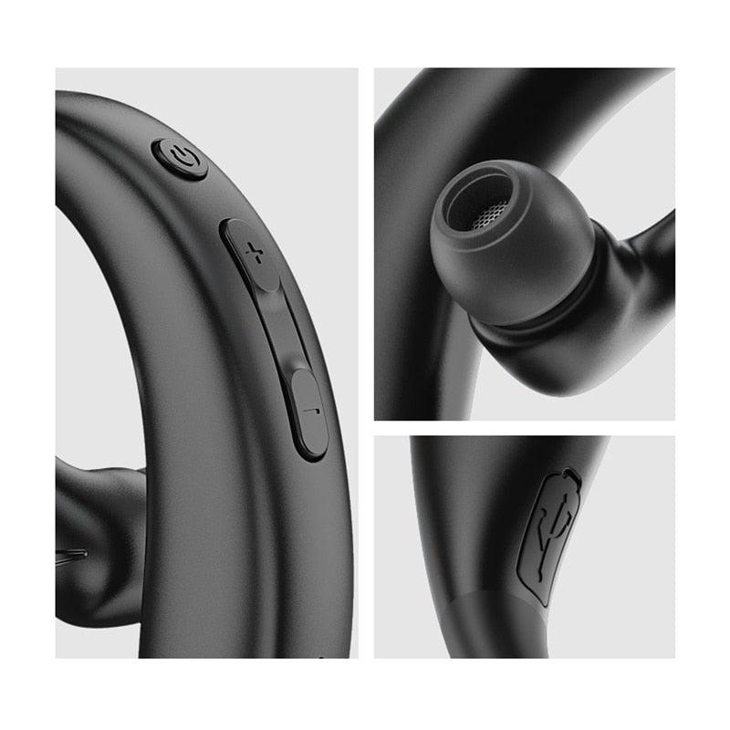 Rotation Earbud Single Bluetooth V5.0 Earphone For Phone Over Ear Hook Wireless Design Headphone Stereo Sound & Improved Comfort Long Wireless Range Earbud With Mic Headset Noise Cancelling Headphone Painless Wearing