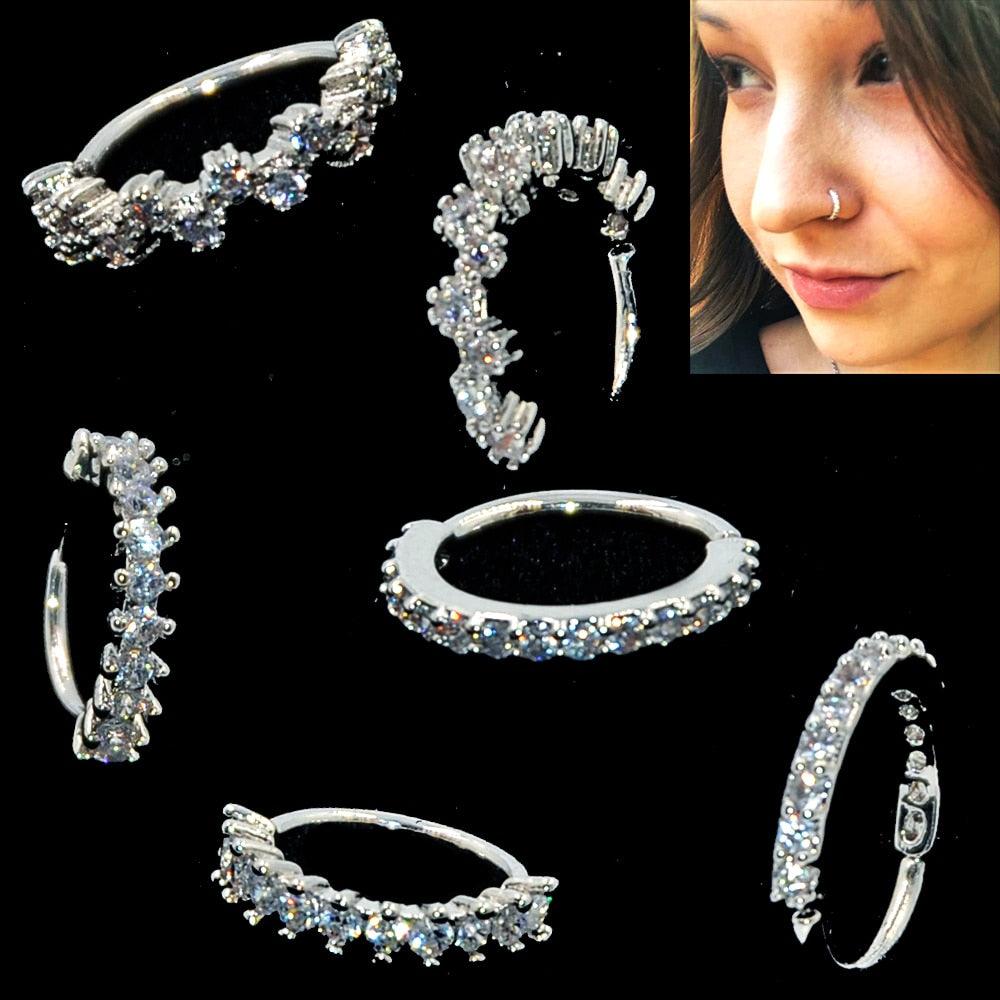 Round Zircon Bendable Gem Ring Bendable Seamless Nose Ring Surgical Steel Crystal Ear Cartilage Earring Piercing Styles Double  Nose Piercing Body Jewelry Floral Nose Layers Steel Clicker Segment Nose Hoop Rings Hinged Ear Nose Septum Piercing Women Men