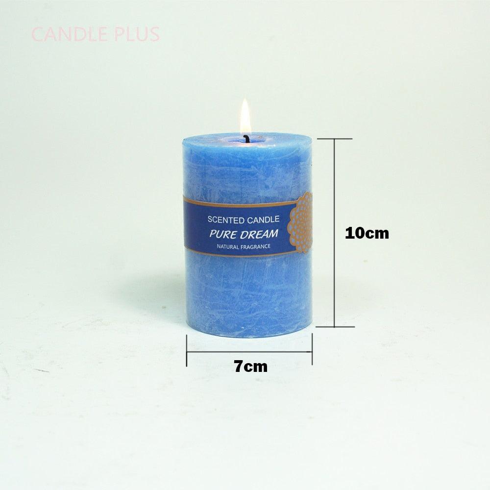 Scented Candles Soy Wax Coconut Oil Smokeless Blue Pillar Candles Smokeless Clean Burning Décor for Home Wedding Church Events