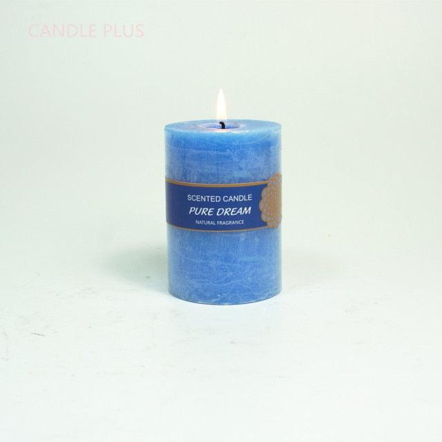 Scented Candles Soy Wax Coconut Oil Smokeless Blue Pillar Candles Smokeless Clean Burning Décor for Home Wedding Church Events