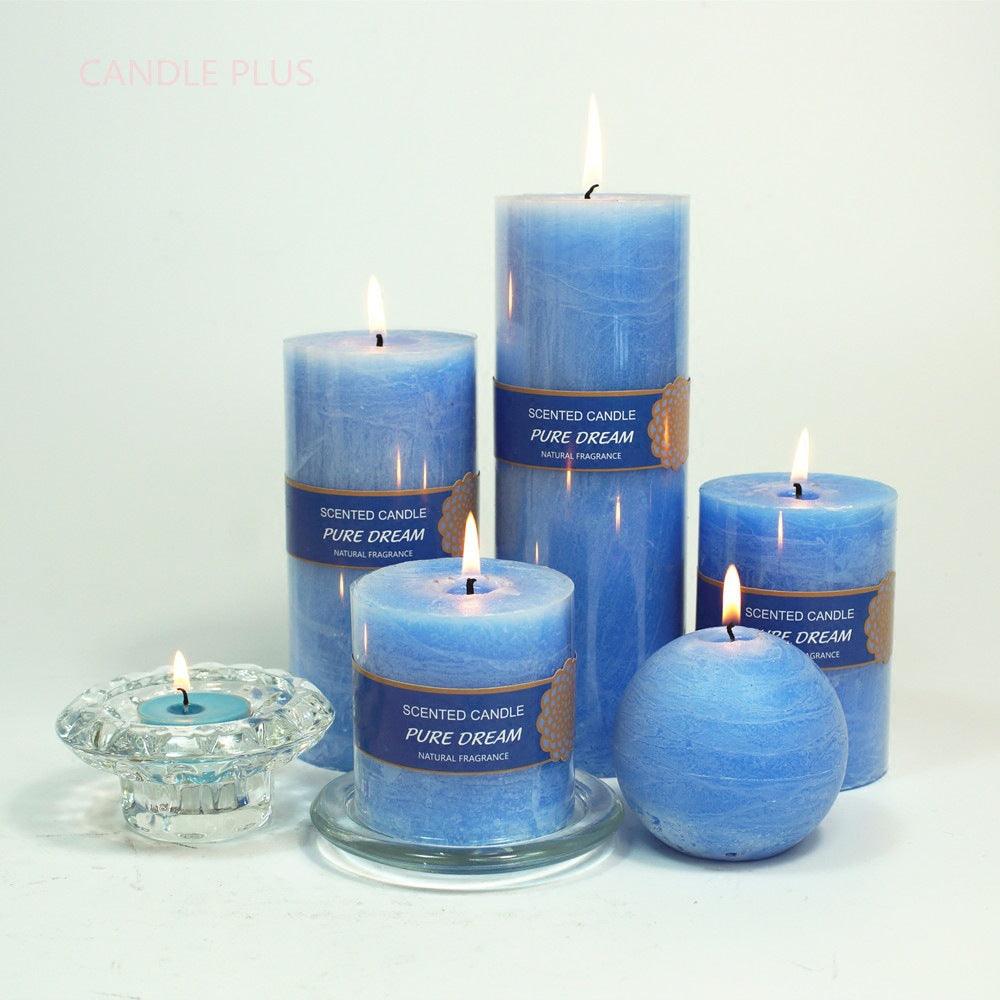 Scented Candles Soy Wax Coconut Oil Smokeless Blue Pillar Candles Smokeless Clean Burning Décor for Home Wedding Church Events