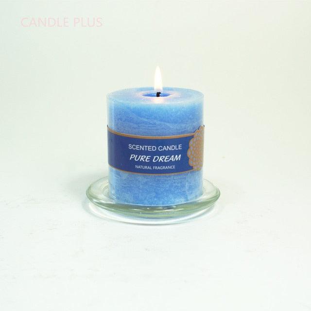 Scented Candles Soy Wax Coconut Oil Smokeless Blue Pillar Candles Smokeless Clean Burning Décor for Home Wedding Church Events