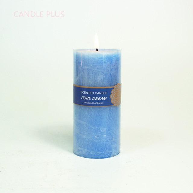 Scented Candles Soy Wax Coconut Oil Smokeless Blue Pillar Candles Smokeless Clean Burning Décor for Home Wedding Church Events