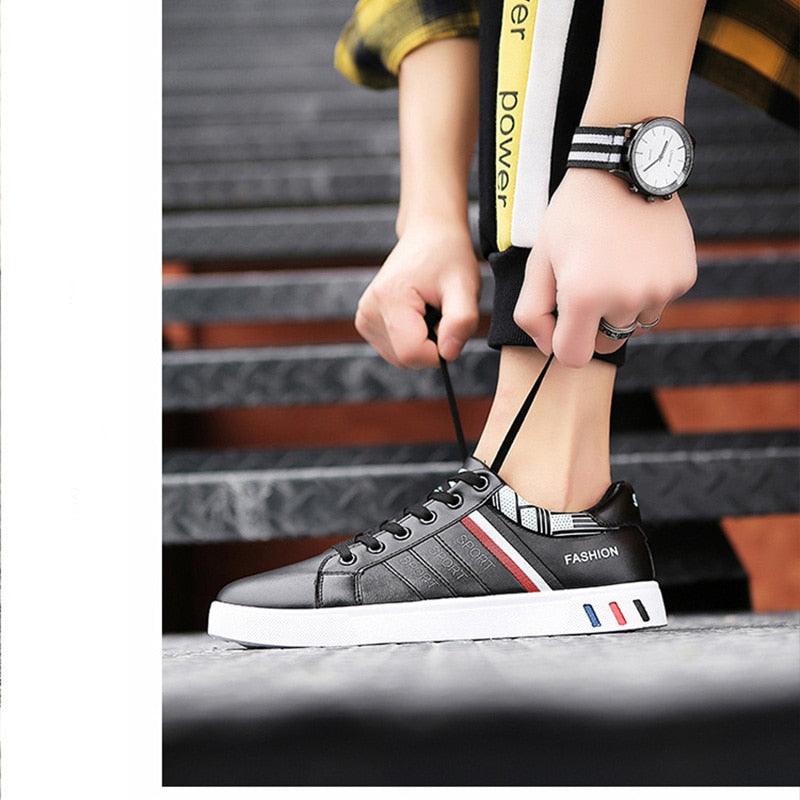 School Casual Leather Mens Sneakers Fashion Flat Outdoor Sneakers Classic Sports Flat Low Top Sneaker Lace-up Fashion Walking Jogging Non Slip Athletic Comfortable Mens Sneakers