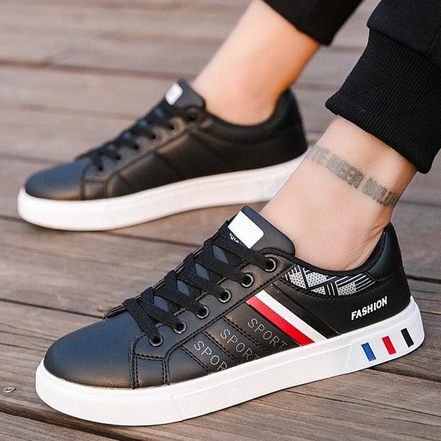 School Casual Leather Mens Sneakers Fashion Flat Outdoor Sneakers Classic Sports Flat Low Top Sneaker Lace-up Fashion Walking Jogging Non Slip Athletic Comfortable Mens Sneakers