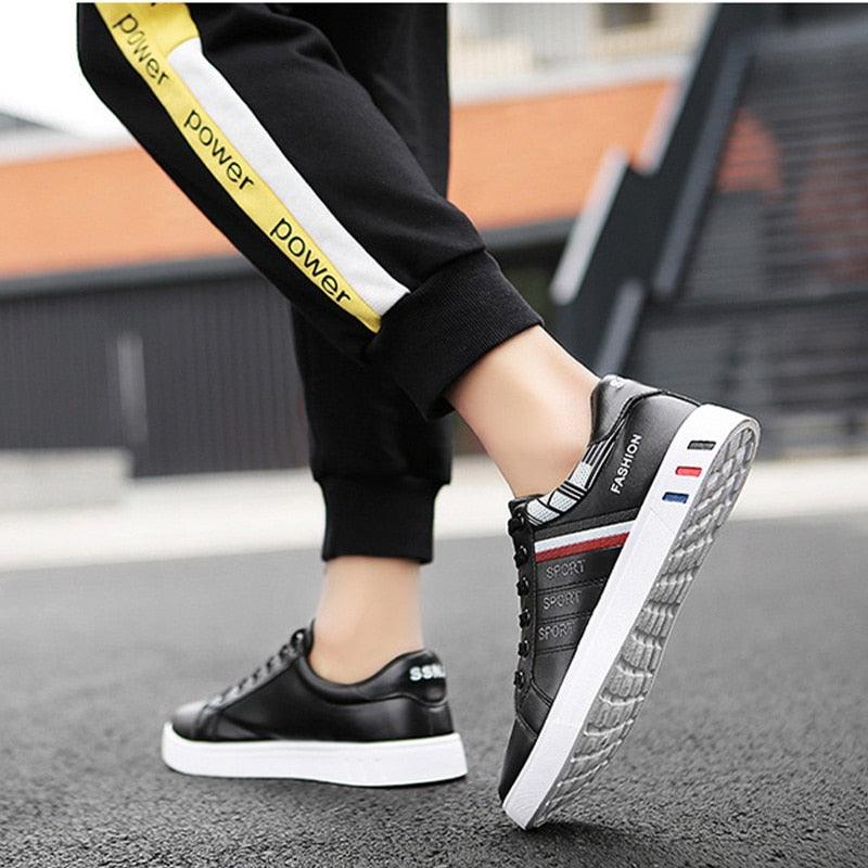 School Casual Leather Mens Sneakers Fashion Flat Outdoor Sneakers Classic Sports Flat Low Top Sneaker Lace-up Fashion Walking Jogging Non Slip Athletic Comfortable Mens Sneakers