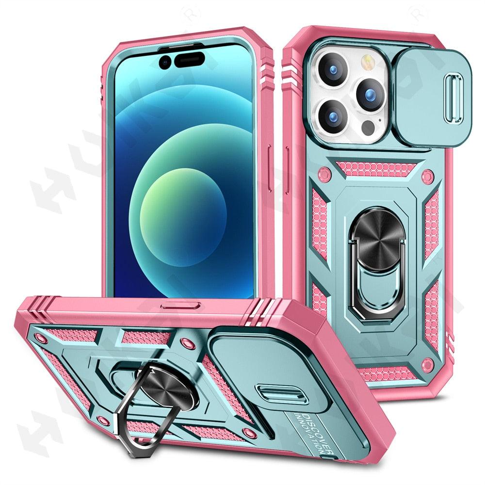 Screen Protector And Kickstand Heavy Duty Protection Shockproof Case for iPhone Slide Camera Case For iPhone 14 Pro Max 14 Plus 13 Pro 12 Build in 360 Degree Rotate Kickstand iPhone Cases