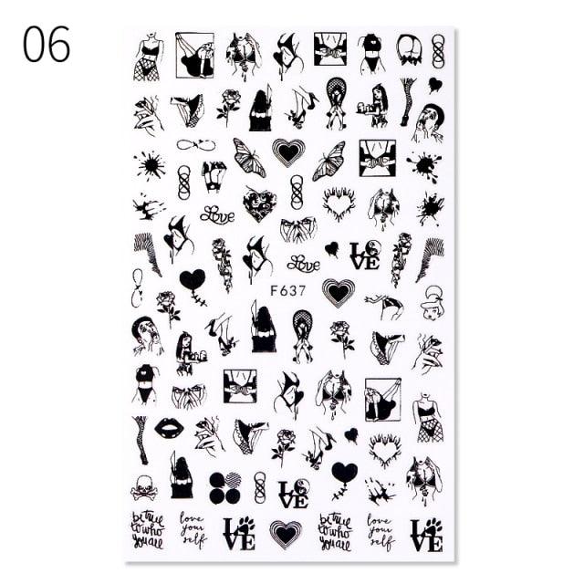 Sexy Lady Shaped 3D Nail Stickers Character Face Image Leaves Flower Decals Slider Black White Nail Art Decoration Manicure Decoration Nail Art Supplies 3D Self-Adhesive Nail Decals Designer Nail Stickers for Acrylic Nails