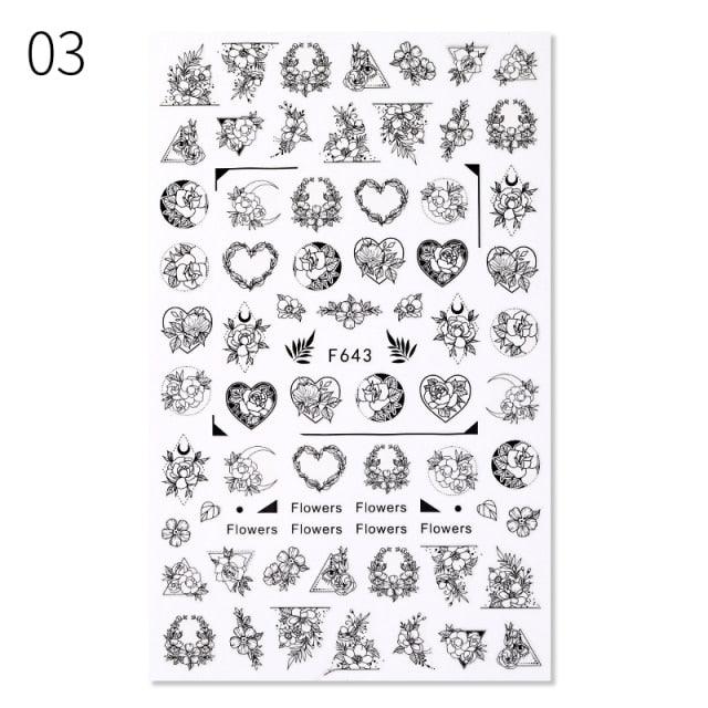 Sexy Lady Shaped 3D Nail Stickers Character Face Image Leaves Flower Decals Slider Black White Nail Art Decoration Manicure Decoration Nail Art Supplies 3D Self-Adhesive Nail Decals Designer Nail Stickers for Acrylic Nails