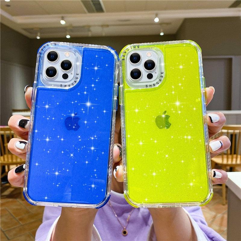 Shining Glitter Shockproof Bumper Phone Case For iPhone 13 12 11 14 Pro Max XR XS Max 7 8 Plus 13Pro Transparent Soft Phone Case Camera Lens Protector Soft Shockproof Protective Cover for Women Girls Stylish Phone Cases