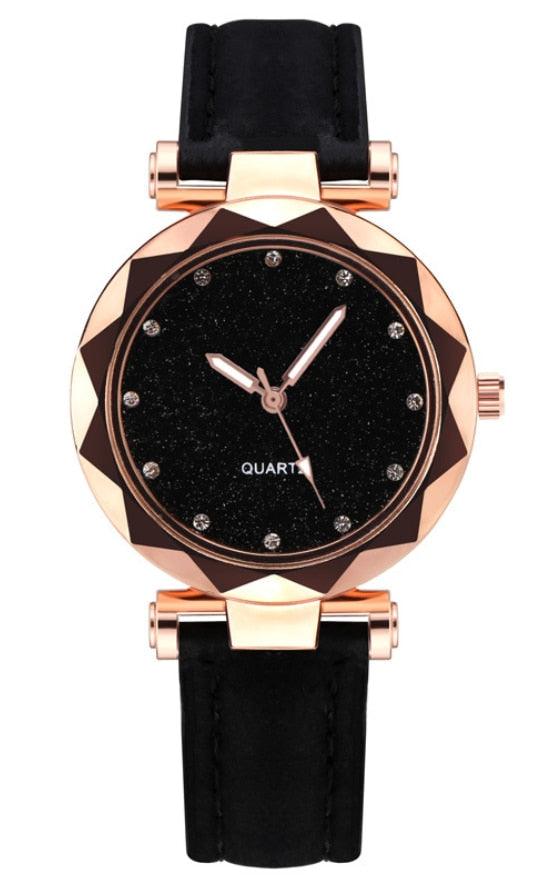 Shiny Luxury Student Watch Womens Star Quartz Watch Fashion Casual Womens Watch Bracelet Set Dial Woman Children Set Bracelet Watch Leather Band Luxury Quartz Watches