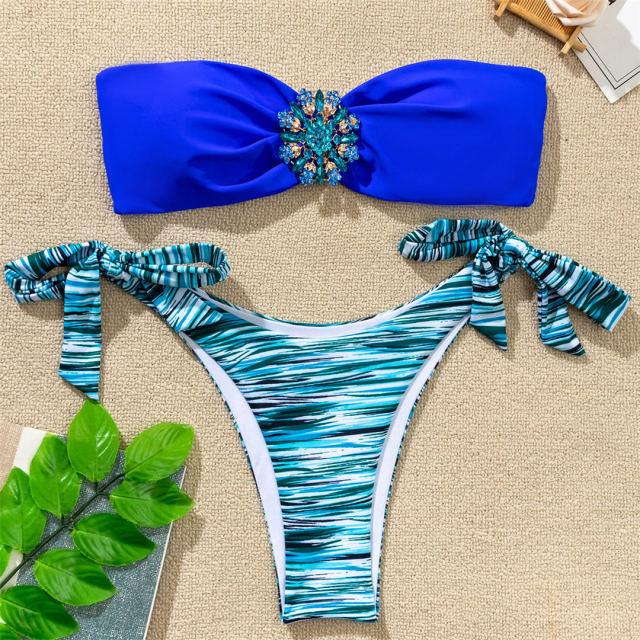 Shiny Rhinestone Strapless Bikini Female Women 2PCS Shiny Diamond Bikini Set Bra Swimsuit  Bathing Suit Swimsuit Women Swimwear Two-pieces Luxury Bikini Set Bather Bathing Suit Swimwear