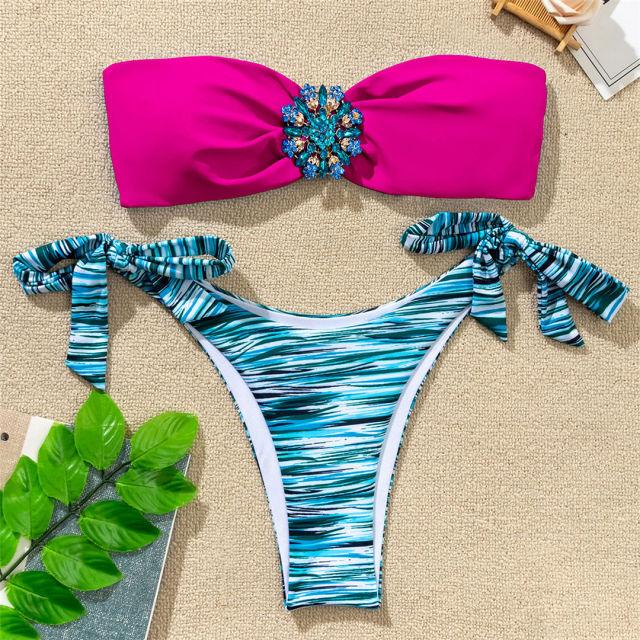 Shiny Rhinestone Strapless Bikini Female Women 2PCS Shiny Diamond Bikini Set Bra Swimsuit  Bathing Suit Swimsuit Women Swimwear Two-pieces Luxury Bikini Set Bather Bathing Suit Swimwear