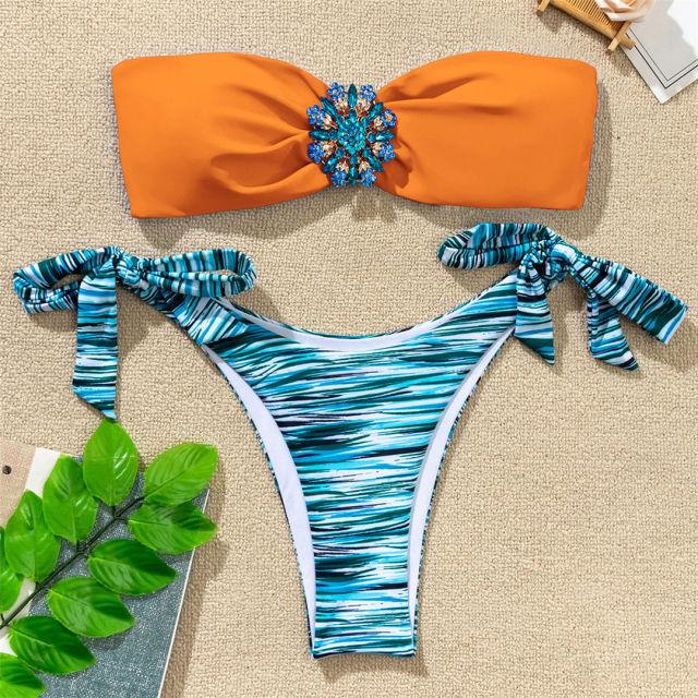 Shiny Rhinestone Strapless Bikini Female Women 2PCS Shiny Diamond Bikini Set Bra Swimsuit  Bathing Suit Swimsuit Women Swimwear Two-pieces Luxury Bikini Set Bather Bathing Suit Swimwear