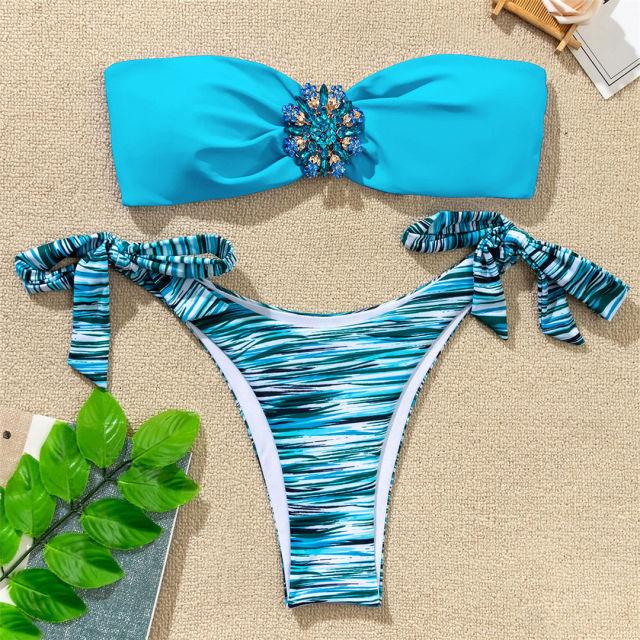 Shiny Rhinestone Strapless Bikini Female Women 2PCS Shiny Diamond Bikini Set Bra Swimsuit  Bathing Suit Swimsuit Women Swimwear Two-pieces Luxury Bikini Set Bather Bathing Suit Swimwear