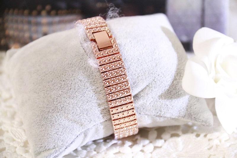 Shiny Women Watches Luxury Small Dial Rose Gold Watches Ladies Stainless Steel Iced Out Watch With Quartz Movement Crystal Rhinestone Diamond Watches For Women Stainless Steel Elegant Women Wristwatch