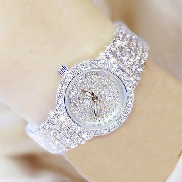 Shiny Women Watches Luxury Small Dial Rose Gold Watches Ladies Stainless Steel Iced Out Watch With Quartz Movement Crystal Rhinestone Diamond Watches For Women Stainless Steel Elegant Women Wristwatch