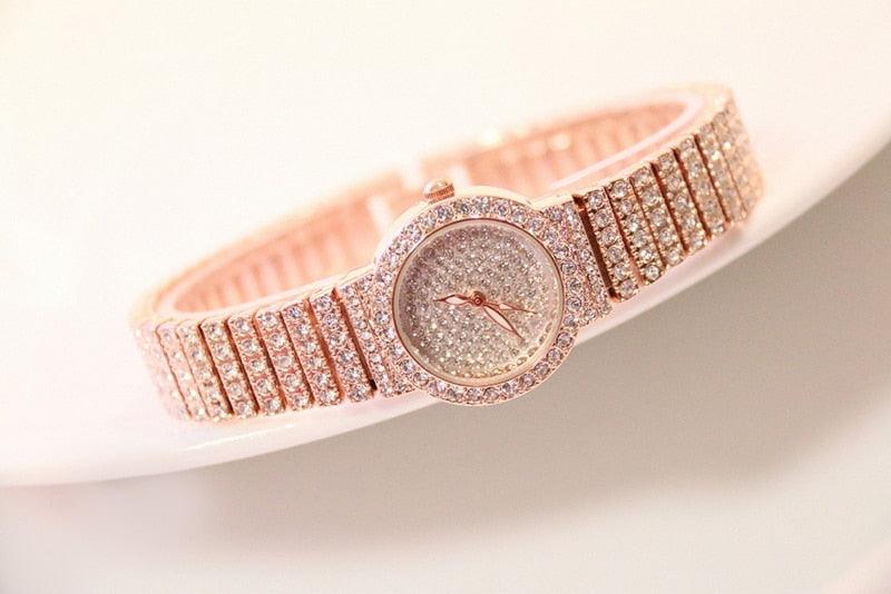 Shiny Women Watches Luxury Small Dial Rose Gold Watches Ladies Stainless Steel Iced Out Watch With Quartz Movement Crystal Rhinestone Diamond Watches For Women Stainless Steel Elegant Women Wristwatch