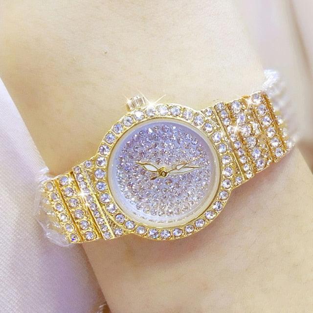 Shiny Women Watches Luxury Small Dial Rose Gold Watches Ladies Stainless Steel Iced Out Watch With Quartz Movement Crystal Rhinestone Diamond Watches For Women Stainless Steel Elegant Women Wristwatch