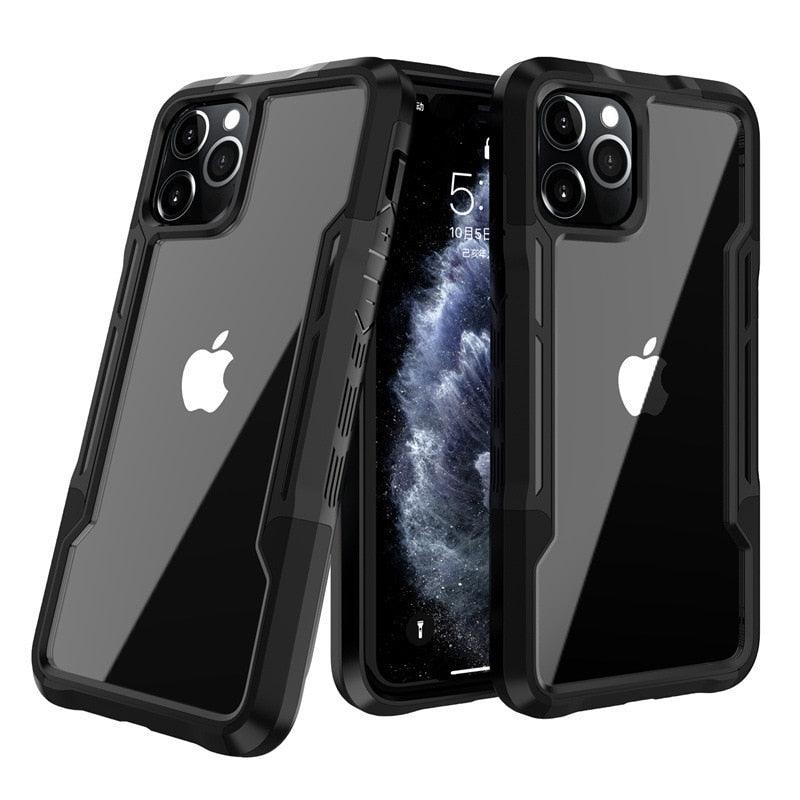 Shockproof Phone Case For iPhone 12 11 13 Pro Max Transparent Case For iPhone 11 12 13 Hard Soft Full Cover 360 Degree Protective Cover Simple Luxury Design Shiny iphone cover