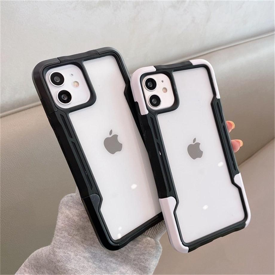 Shockproof Phone Case For iPhone 12 11 13 Pro Max Transparent Case For iPhone 11 12 13 Hard Soft Full Cover 360 Degree Protective Cover Simple Luxury Design Shiny iphone cover