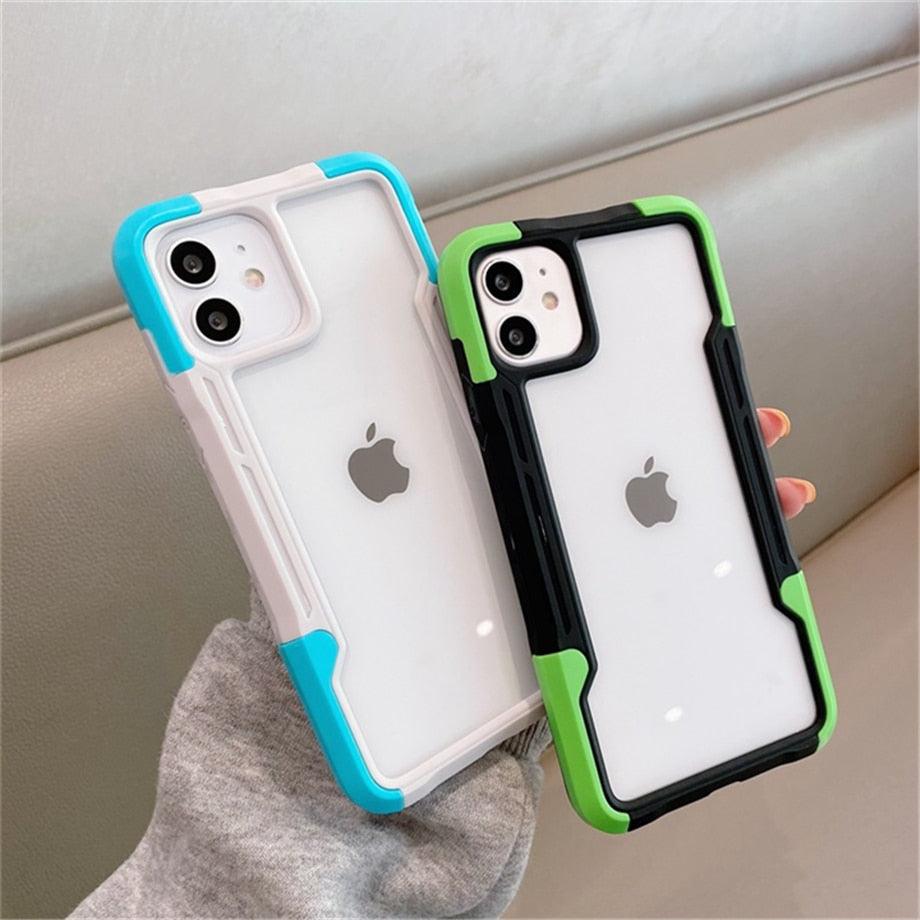 Shockproof Phone Case For iPhone 12 11 13 Pro Max Transparent Case For iPhone 11 12 13 Hard Soft Full Cover 360 Degree Protective Cover Simple Luxury Design Shiny iphone cover