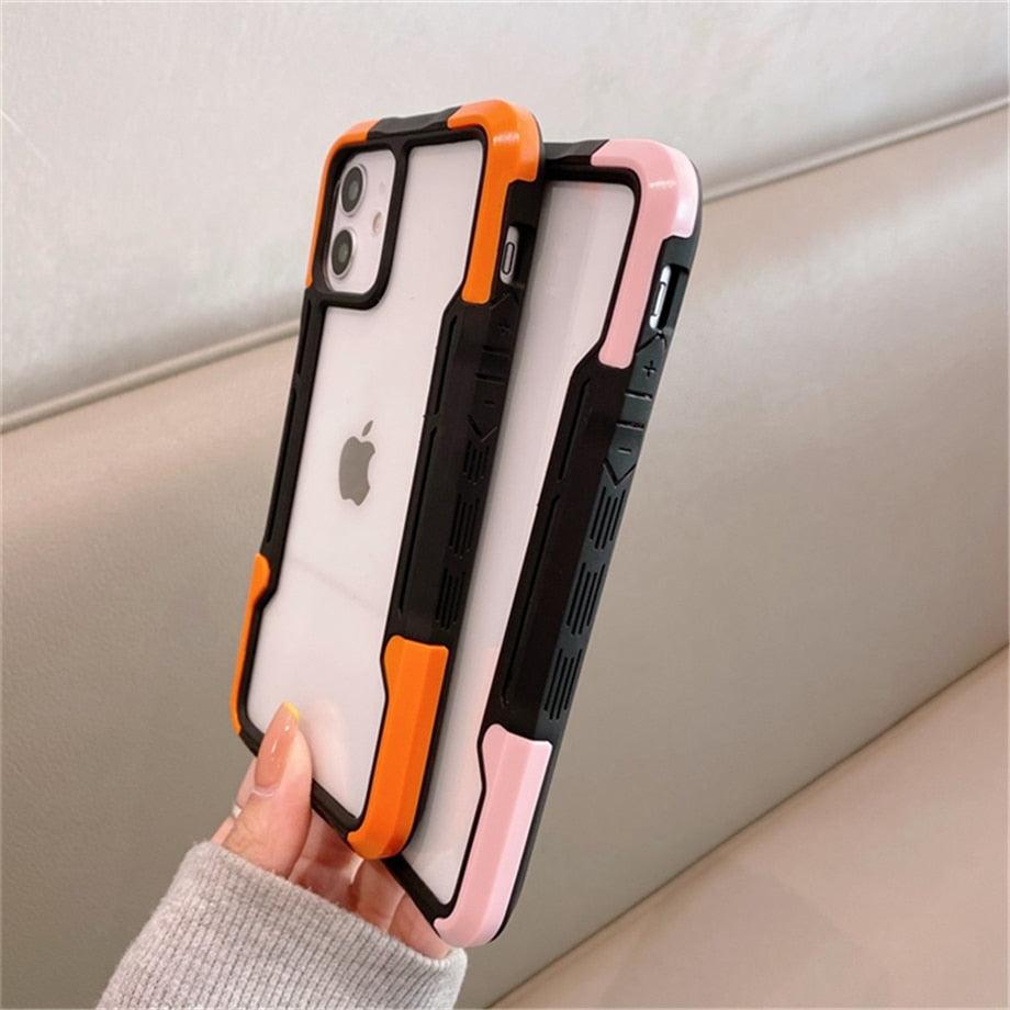 Shockproof Phone Case For iPhone 12 11 13 Pro Max Transparent Case For iPhone 11 12 13 Hard Soft Full Cover 360 Degree Protective Cover Simple Luxury Design Shiny iphone cover