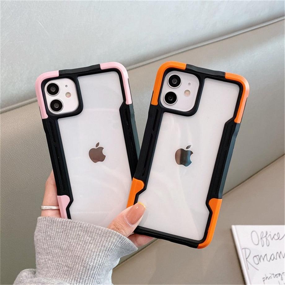 Shockproof Phone Case For iPhone 12 11 13 Pro Max Transparent Case For iPhone 11 12 13 Hard Soft Full Cover 360 Degree Protective Cover Simple Luxury Design Shiny iphone cover